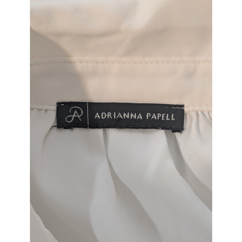 Adrianna Papell Womens Ivory Tweed Trim Button-Up Blouse L/XL Ivory Black Top - Picture 13 of 15